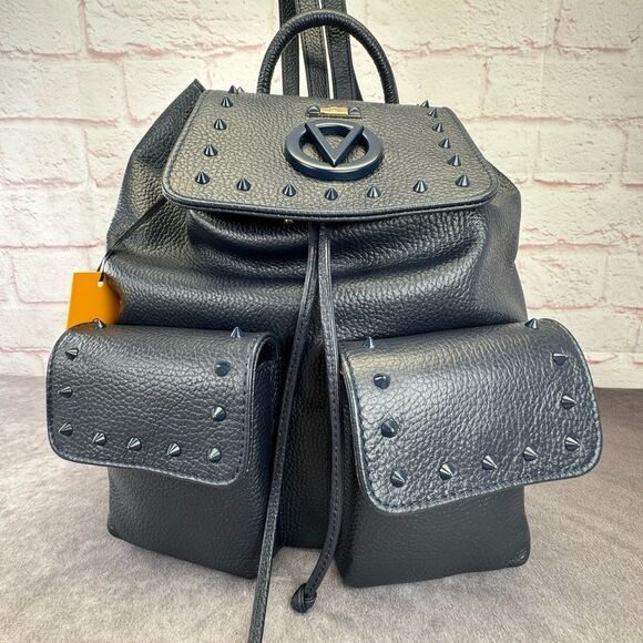 Valentino Mario Simeon Studded Leather Backpack Navy NWT - Picture 1 of 13